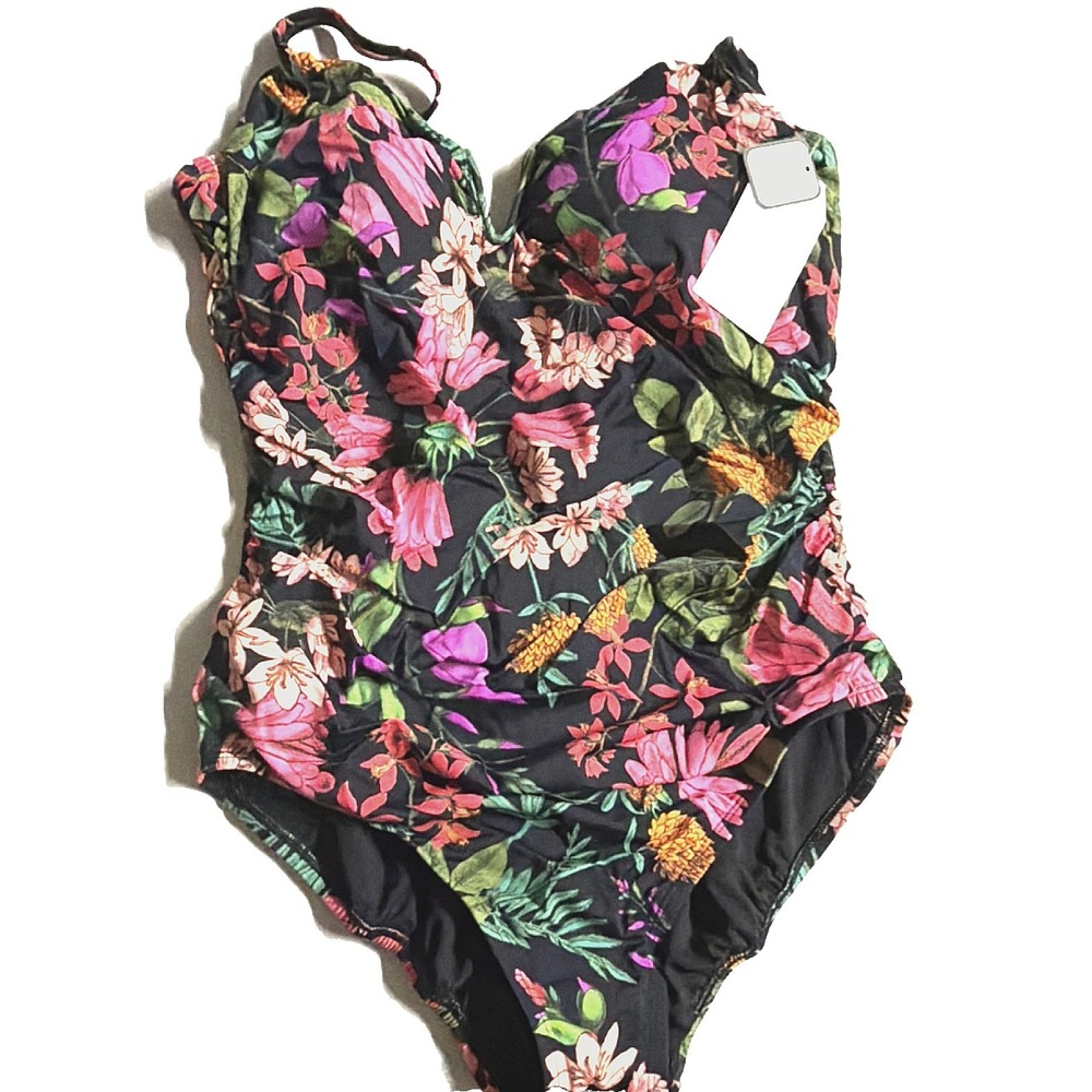 Xl -Time and Tru Floral One Piece Swimsuit Adjustable Straps XL (16-18) F